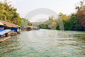 Floating tourist huts on the river Kwai, Thailand.