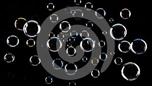 Floating Translucent Bubbles on Black Background