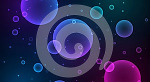 Floating translucent spheres and bubbles in a dark gradient background