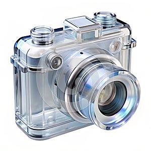 Floating transparent camera with glowing lenses