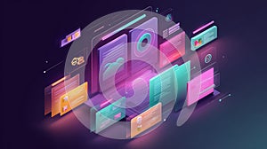 Floating ui elements displaying data and icons in a futuristic digital interface design style