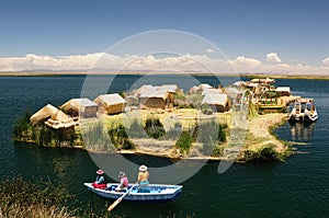 Floating Uros islands on the Titicaca lake, Peru