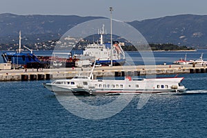 Floating vessel hydrofoil Greece, island of Corfu