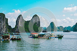 Floating village, boat cruise, Halong Bay, Vietnam