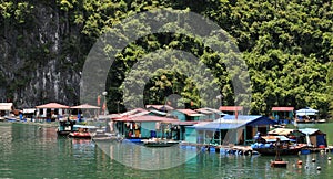 Floating village in Halong bay Vietnam