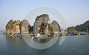 Floating village in Halong Bay, Vietnam