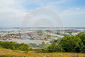 Floating village landscape view from the top of phnom krom mountai in siem reap city