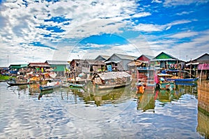 The floating village on the water, Tonle Sap lake. Cambodia.