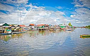 The floating village on the water, Tonle Sap lake. Cambodia.