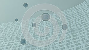 Floating Virus Over Abstract Light Net Background in Minimalist Style