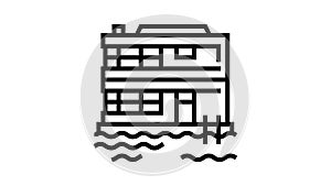 floating on water residence house line icon animation