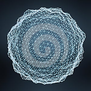 Floating white and blue glowing sphere network 3D rendering