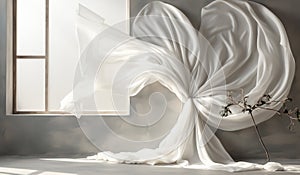 Floating white curtain. AI gerado
