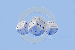Floating White Dice with Blue Pips on Sky Blue