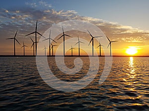 Floating wind farm at dusk