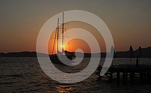 Floating yacht at dawn in Marmaris