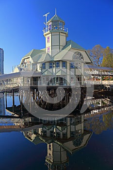 Nanaimo Harbour Floatplane Terminal Reflected in Morning Light, Vancouver Island, British Columbia