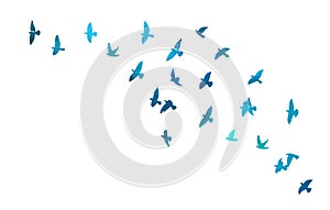 A flock of blue watercolor flying birds. Free birds abstraction. hand drawing. Not AI, Vector illustration