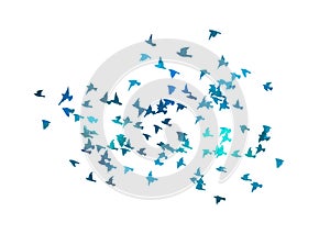 A flock of blue watercolor flying birds. Free birds abstraction Vector illustration