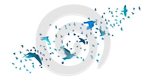 A flock of blue watercolor flying birds. Free birds abstraction Vector illustration