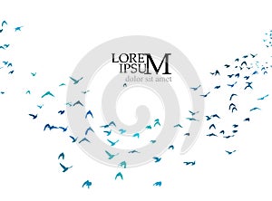 A flock of blue watercolor flying birds. hand drawing. Not AI, Free birds abstraction. Vector illustration