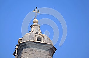 Flock of Condors Perching on the Cross of Lima Cathedral`s Bell Tower, the Historic Center of Lima, Peru photo