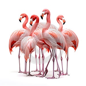Flock of flamingo birds on a white background