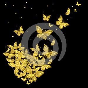 Flock of Golden Decorative Butterflies Formed a Heart Shape