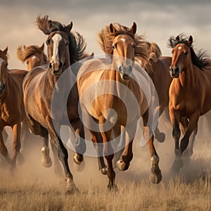 A flock of horses runing in a empty land ai, ai generative, illustration