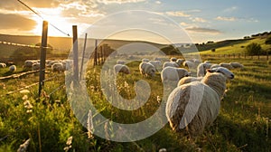 A flock of sheep roaming freely on a pasture photo