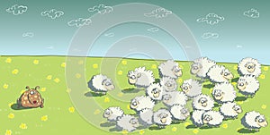 Flock of Sheep and Sheepdog