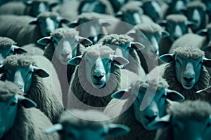 Flock sheep staring. Generate Ai