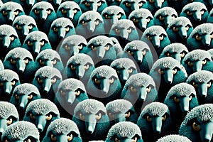Flock sheep staring in the same direction, animals, farm