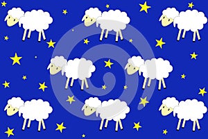 A flock of sheep walks in a night sky