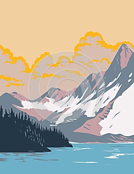 Floe Lake in Kootenay National Park in British Columbia Canada WPA Poster Art