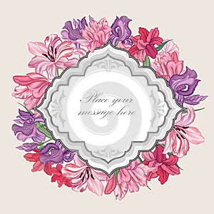 Flolar frame. Floral border. Vintage flourish background.