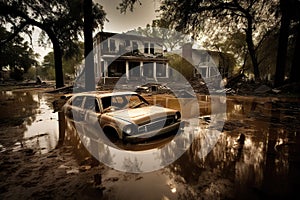 Flood Aftermath with Submerged Cars