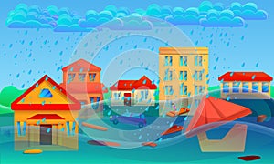 Flood cataclysm concept banner, cartoon style