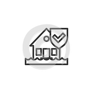Flood disaster insurance line icon