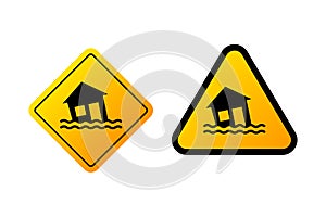 Flood Disaster Yellow Sign. Vector illustration.