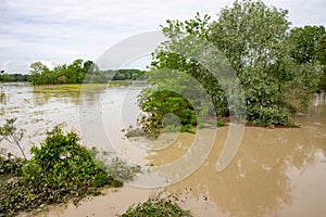 flood flooded fields and houses climate change