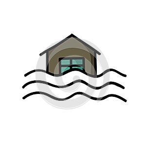 Flood, home flooding doodle icon, vector color line illustration