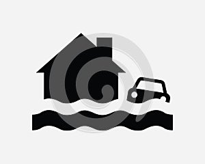 Flood Icon Natural Disaster Insurance Flooding Flooded Damage Danger Risk Hurricane Storm Water Shape Sign Symbol EPS Vector