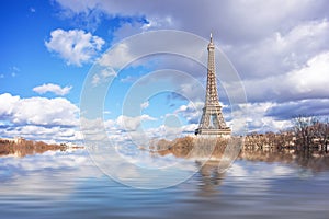 Flood illustration of the river Seine, Eiffel tower, Paris