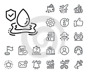 Flood insurance line icon. Flooding risk coverage sign. Salaryman, gender equality and alert bell. Vector
