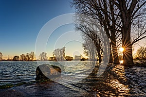 Flood on the Rhine near Leverkusen, Germany.