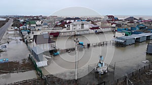 Flood in a settlement near the sea.