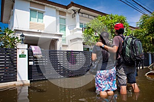 Flood waters overtake house in Thailand