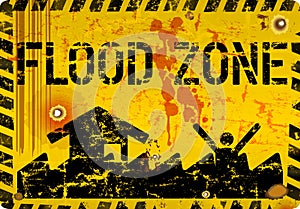 Flood zone warning sign,climate change, inundation, flooding  concept, vector
