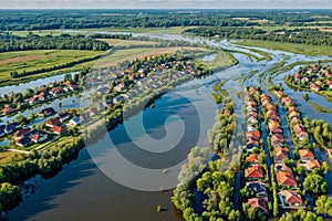 A flooded area with houses and trees in Russia